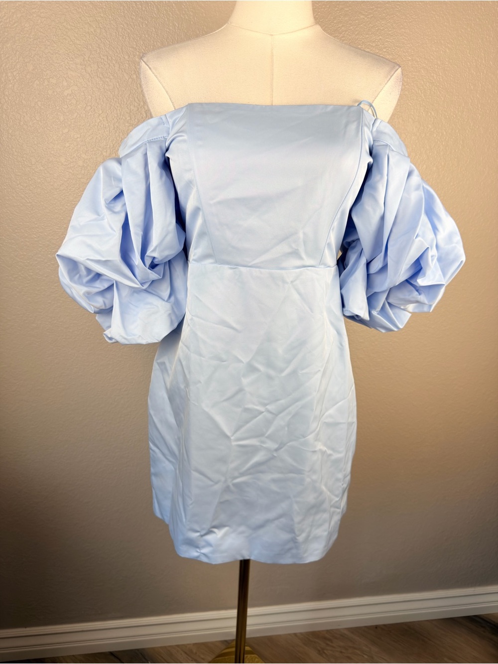 NWT Petal & Pup Light Blue Strapless Puff Sleeve Mini Dress, Medium
